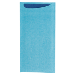 Image SACS COUVERTS + SERVIETTE AIRLAID BLEU 33x40 CM 'JUST IN TIME' 90 + 10PE G/M2 11,2x22,5 CM TURQUOISE CELLULOSE (250 UNITÉ)