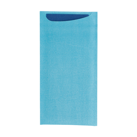 Image SACS COUVERTS + SERVIETTE AIRLAID BLEU 33x40 CM 'JUST IN TIME' 90 + 10PE G/M2 11,2x22,5 CM TURQUOISE CELLULOSE (250 UNITÉ)