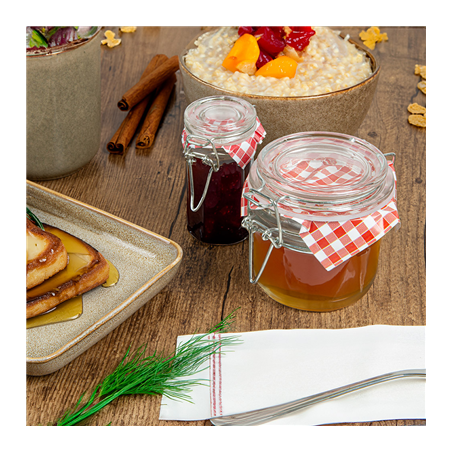 POT FERMETURE CLIP + PAPIER VICHY 'WAKI GLASS' 200 ML Ø 8x8,5 CM TRANSPARENT VERRE (48 UNITÉ)