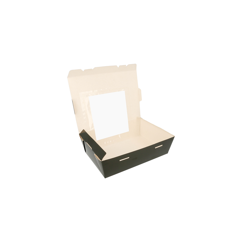 BOÎTES AMÉRICAINES AVEC FÊNETRE 1350 ML 300 G/M2 15,3x12,1x6,4 CM NOIR CARTON (300 UNITÉ) BOÎTES AMÉRICAINES AVEC FÊNETRE 1350 ML 300 G/M2 15,3x12,1x6,4 CM NOIR CARTON (300 UNITÉ)