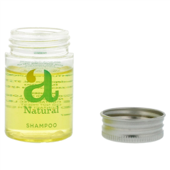 FLACONS SHAMPOOING 'NATURAL' 30 ML Ø3,2x5,2 CM TRANSPARENT PLASTIQUE (300 UNITÉ)