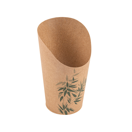 Image GOBELETS A FRITES OUVERTS 'FEEL GREEN' 16 OZ - 480 ML 200 + 25PE G/M2 Ø8,5x13,5 CM MARRON CARTON (50 UNITÉ) #1
