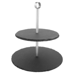 Image STAND SNACK 2 ÉTAGES  25x25x26,5 CM NATUREL ARDOISE (2 UNITÉ) #1