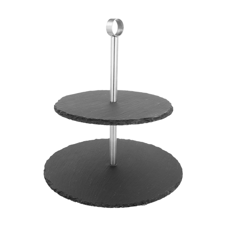 Image STAND SNACK 2 ÉTAGES  25x25x26,5 CM NATUREL ARDOISE (2 UNITÉ) #1