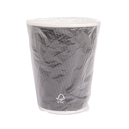 Image GOBELETS DOUBLE PAROI, ONDULÉ, EMBALLÉ INDIVIDUEL 360 ML 300 + 250 + 18 PE G/M2 Ø 9x11 CM NOIR CARTON (1000 UNITÉ) #1