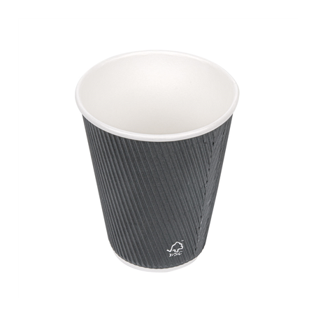 GOBELETS DOUBLE PAROI, ONDULÉ, EMBALLÉ INDIVIDUEL 360 ML 300 + 250 + 18 PE G/M2 Ø 9x11 CM NOIR CARTON (1000 UNITÉ)