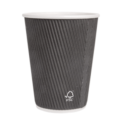 Image GOBELETS DOUBLE PAROI, ONDULÉ, EMBALLÉ INDIVIDUEL 360 ML 300 + 250 + 18 PE G/M2 Ø 9x11 CM NOIR CARTON (1000 UNITÉ) #3