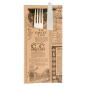 Image SACS COUVERTS + SERVIETTE 'JUST IN TIME - TIMES' 80 + 10PE G/M2 11,2x22,5 CM NATUREL KRAFT VERGÉ (400 UNITÉ) #2