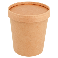Image COMBO RÉCIPIENTS + COUVERCLES 480 ML - 16 oz 340 + 18 PE G/M2 Ø 9,7/7,5x10 CM NATUREL KRAFT (250 UNITÉ) #1