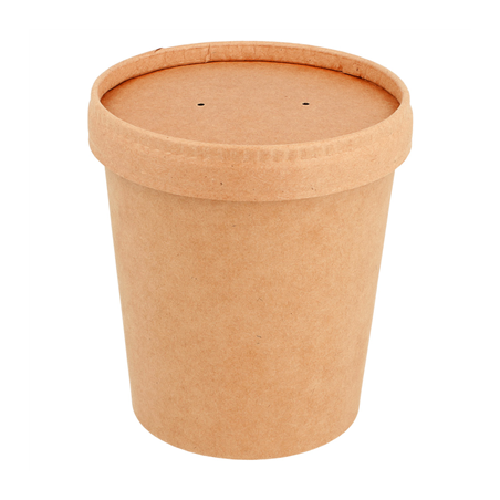 Image COMBO RÉCIPIENTS + COUVERCLES 480 ML - 16 oz 340 + 18 PE G/M2 Ø 9,7/7,5x10 CM NATUREL KRAFT (250 UNITÉ) #1