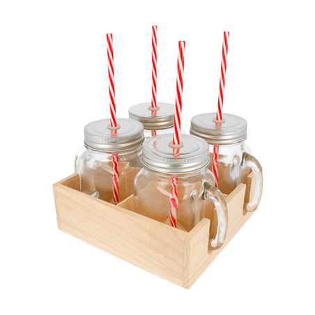 Image SET 4 PICHETS+PAILLE AVEC BASE 'WAKI GLASS' 450 ML Ø 8x13 CM TRANSPARENT VERRE (6 UNITÉ) #1