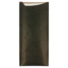 Image SACS COUVERTS + SERVIETTE 'JUST IN TIME' 80 + 10 PE G/M2 8,5x19,5 CM NOIR KRAFT VERGÉ (250 UNITÉ) #1