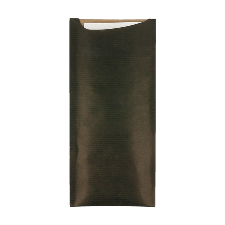 Image SACS COUVERTS + SERVIETTE 'JUST IN TIME' 80 + 10 PE G/M2 8,5x19,5 CM NOIR KRAFT VERGÉ (250 UNITÉ) #1