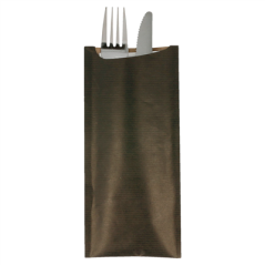 SACS COUVERTS + SERVIETTE 'JUST IN TIME' 80 + 10 PE G/M2 8,5x19,5 CM NOIR KRAFT VERGÉ (250 UNITÉ)