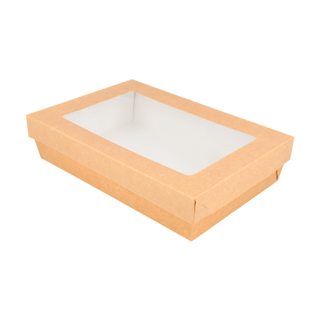 Image PETITES BOÎTES+COUVERCLES AVEC FÊNETRE 1300 ML 290 + 18 PE G/M2 21x14x5 CM MARRON CARTON (200 UNITÉ) #1