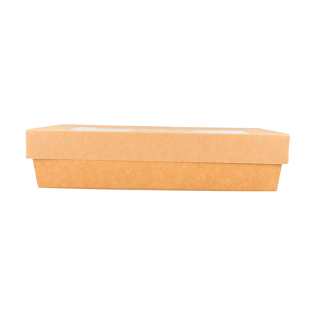 PETITES BOÎTES+COUVERCLES AVEC FÊNETRE 1300 ML 290 + 18 PE G/M2 21x14x5 CM MARRON CARTON (200 UNITÉ)