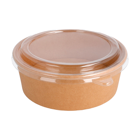 Image COMBO SALADIERS + COUVERCLES PET 1300 ML - 43,3 oz 320 + 18 PE G/M2 Ø 18,4/16x6,6 CM NATUREL KRAFT (200 UNITÉ) #1