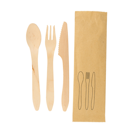 Image SET FOURCHETTE, COUTEAU, CUILLÈRE 'CURVE'  18,5 CM NATUREL BOIS (200 UNITÉ) #1