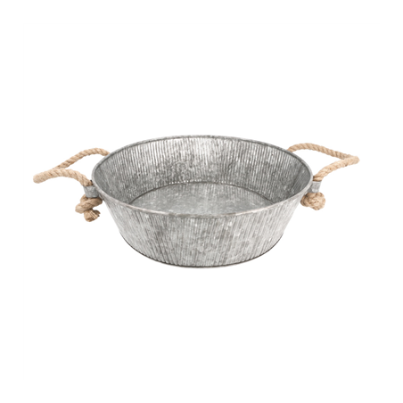 Image PLATEAU ROND POIGNÉES EN CORDE  Ø 35,5x11 CM GALVANISÉ ACIER (1 UNITÉ) #1