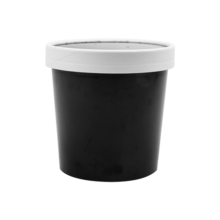 RÉCIPIENTS + COUVERCLES 360 ML - 12 oz 300 + 18 PE G/M2 Ø9/7,2x8,4 CM NOIR CARTON (250 UNITÉ)