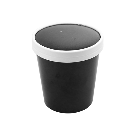 Image RÉCIPIENTS + COUVERCLES 480 ML - 16 oz 320 + 18 PE G/M2 Ø9,7/7,5x10 CM NOIR CARTON (250 UNITÉ) #1