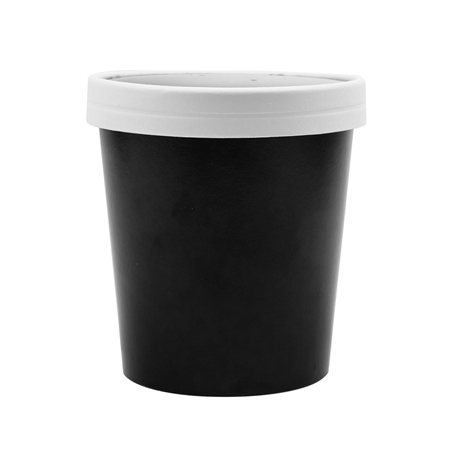 RÉCIPIENTS + COUVERCLES 480 ML - 16 oz 320 + 18 PE G/M2 Ø9,7/7,5x10 CM NOIR CARTON (250 UNITÉ)