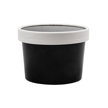 RÉCIPIENTS + COUVERCLES 240 ML - 8 oz 300 + 18 PE G/M2 Ø9/7,5x6 CM NOIR CARTON (250 UNITÉ)