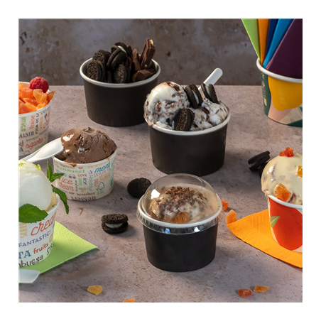 POTS À GLACES 240 ML 250 + 18PE G/M2 Ø 9,4x5,5 CM NOIR CARTON (2000 UNITÉ)