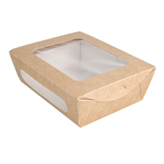 Image BOÎTES AVEC FENÊTRE POUR SALADE 700 ML - 23,3 oz 391 G/M2 + PE 16x12x5 CM MARRON CARTON (200 UNITÉ) #1