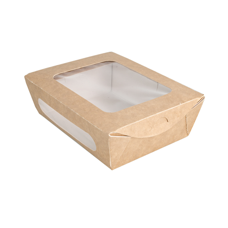 Image BOÎTES AVEC FENÊTRE POUR SALADE 700 ML - 23,3 oz 391 G/M2 + PE 16x12x5 CM MARRON CARTON (200 UNITÉ) #1