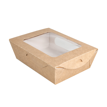 BOÎTES AVEC FENÊTRE POUR SALADE 700 ML - 23,3 oz 391 G/M2 + PE 16x12x5 CM MARRON CARTON (200 UNITÉ)