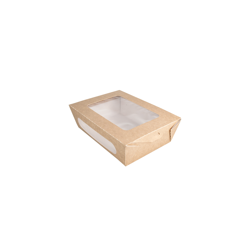 BOÎTES AVEC FENÊTRE POUR SALADE 1200 ML - 40 oz 391 G/M2 + PE 20,4x14,2x6 CM MARRON CARTON (200 UNITÉ) BOÎTES AVEC FENÊTRE POUR SALADE 1200 ML - 40 oz 391 G/M2 + PE 20,4x14,2x6 CM MARRON CARTON (200 UNITÉ)