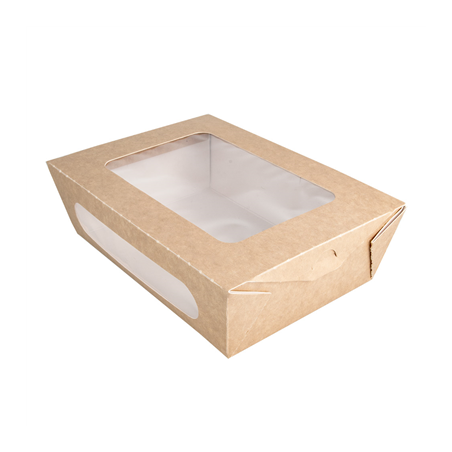 Image BOÎTES AVEC FENÊTRE POUR SALADE 1200 ML - 40 oz 391 G/M2 + PE 20,4x14,2x6 CM MARRON CARTON (200 UNITÉ) #1