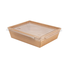 Image COMBO RÉCIPIENTS + COUVERCLES PET 900 ML 300 +20 PE G/M2 17,4x13,4x4,8 CM NATUREL KRAFT (200 UNITÉ) #1