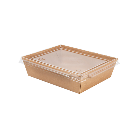 Image COMBO RÉCIPIENTS + COUVERCLES PET 900 ML 300 +20 PE G/M2 17,4x13,4x4,8 CM NATUREL KRAFT (200 UNITÉ) #1