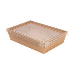 Image COMBO RÉCIPIENTS + COUVERCLES PET 1200 ML 300 +20 PE G/M2 19,8x13,8x5 CM NATUREL KRAFT (200 UNITÉ) #1