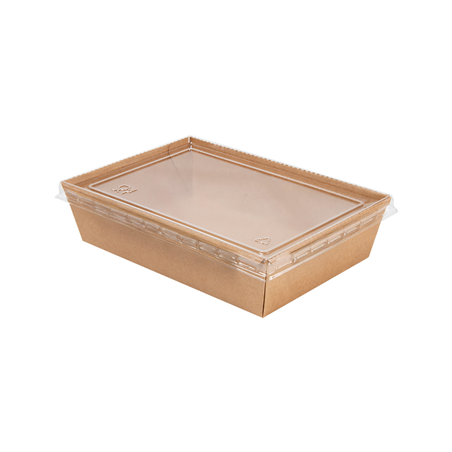 Image COMBO RÉCIPIENTS + COUVERCLES PET 1200 ML 300 +20 PE G/M2 19,8x13,8x5 CM NATUREL KRAFT (200 UNITÉ) #1