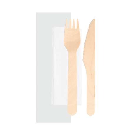 Image SET 3/1 FOURCHETTE, COUTEAU, SERVIETTE 'MAKAN'  16 CM NATUREL BOIS (100 UNITÉ) #1