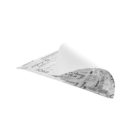PAPIER INGRAISSABLE FAST FOOD 'PAROLE' 35+20 G/M2 28x34 CM ARGENTE PARCHEMIN + ALUMINIUM (1000 UNITÉ)