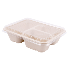 Image PLATEAUX 3 COMPART + COUVERCLE PET 'BIONIC' 950 ML 22x18x5,5+1,3 CM NATUREL BAGASSE (100 UNITÉ) #1