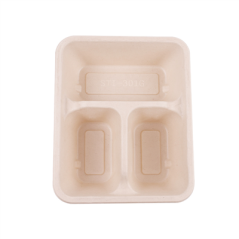 Image PLATEAUX 3 COMPART + COUVERCLE PET 'BIONIC' 950 ML 22x18x5,5+1,3 CM NATUREL BAGASSE (100 UNITÉ) #4