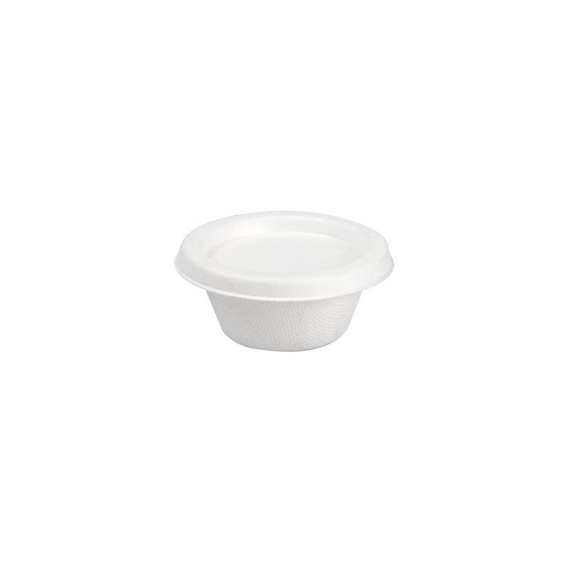 MINI POTS + COUVERCLES 'BIONIC' 60 ML Ø 6,9x3+0,7 CM BLANC BAGASSE (1000 UNITÉ)