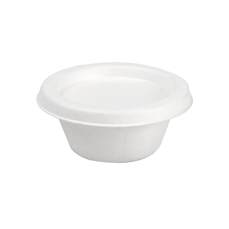 Image MINI POTS + COUVERCLES 'BIONIC' 60 ML Ø 6,9x3+0,7 CM BLANC BAGASSE (1000 UNITÉ) #1