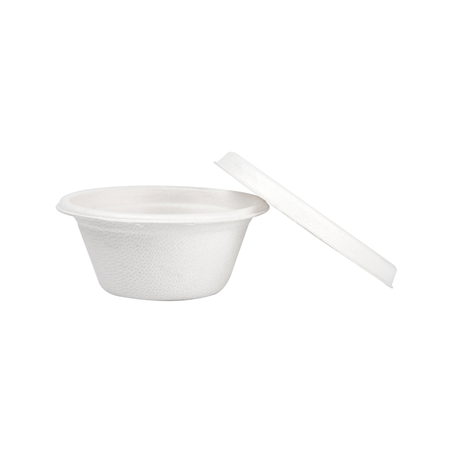 MINI POTS + COUVERCLES 'BIONIC' 60 ML Ø 6,9x3+0,7 CM BLANC BAGASSE (1000 UNITÉ)
