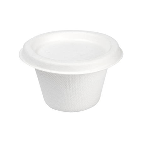 Image MINI POTS + COUVERCLES 'BIONIC' 120 ML Ø7,4x5,1+0,7 CM BLANC BAGASSE (800 UNITÉ) #1