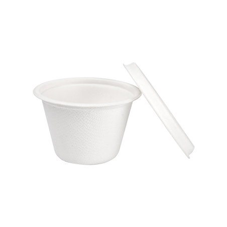 MINI POTS + COUVERCLES 'BIONIC' 120 ML Ø7,4x5,1+0,7 CM BLANC BAGASSE (800 UNITÉ)