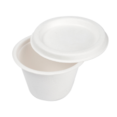 Image MINI POTS + COUVERCLES 'BIONIC' 120 ML Ø7,4x5,1+0,7 CM BLANC BAGASSE (800 UNITÉ) #3