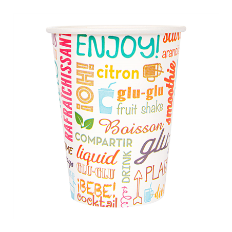 GOBELETS 'PAROLE' 9 OZ - 270 ML 265 + 18 PE G/M2 Ø7,8/5,2x9,5 CM BLANC CARTON (2500 UNITÉ)