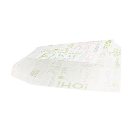 PAPIER INGRAISSABLES OUVERT 2 CÔTÉS FAST FOOD 'PAROLE' 35 G/M2 17x18 CM BLANC PARCH.INGRAISSABLE (500 UNITÉ)