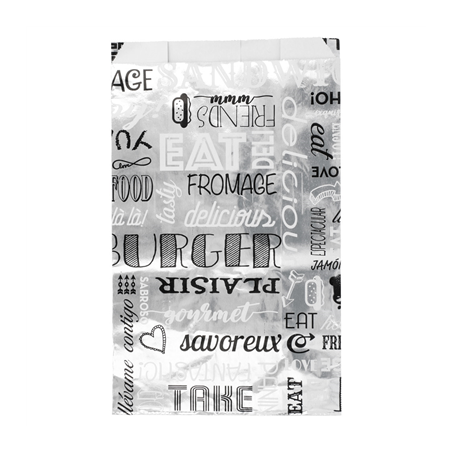 Image SACHETS POUR BURGER 'PAROLE' 35+20 G/M2 14+7x22 CM ARGENTE PARCHEMIN + ALUMINIUM (500 UNITÉ) #1